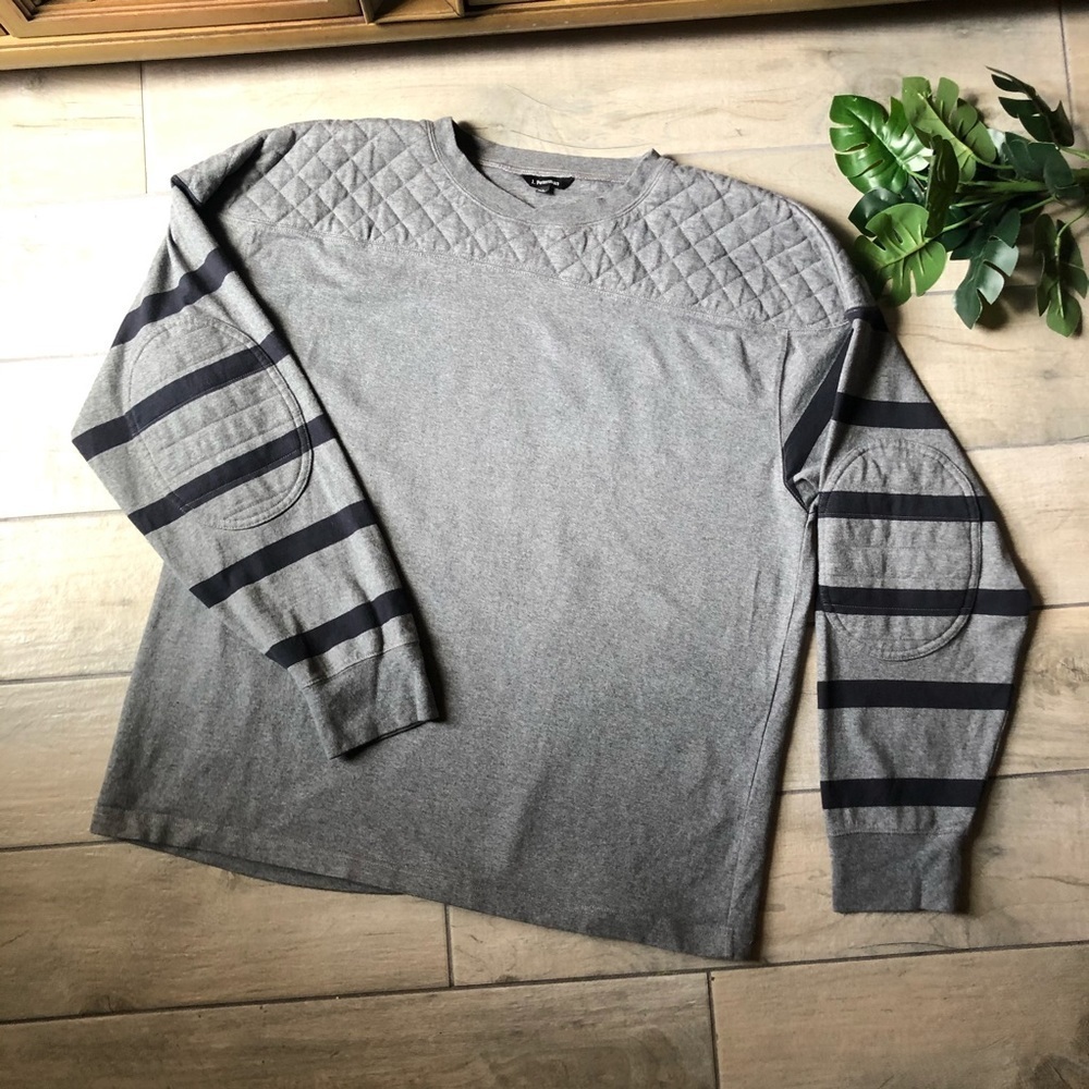 Rare! J. Peterman rugby jersey quilted neckline striped sleeve Size L